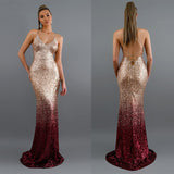 Long Sparkle Ever Pretty V-Neck Wedding Party Dress Women Elegant Sequin Mermaid Maxi Gold Evening Party Dress
