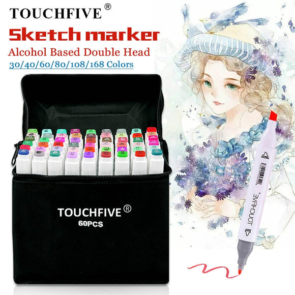 TouchFIVE 30/40/60/80 Color Markers Manga Drawing Markers Pen Alcohol Based Sketch Felt-Tip Oily Twin Brush Pen Art Supplies