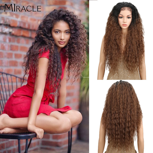 13*4 Synthetic Lace Front Wig Curly Afro Wigs Cosplay Wig Ombre Blonde Lace Front Wig For Women 30Inch Natural Wigs Miracle Hair