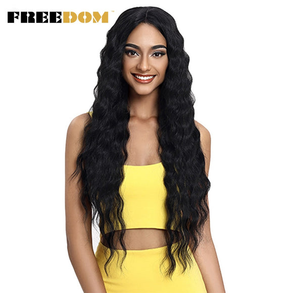 FREEDOM Synthetic Lace Wigs For Black Women 30" Dark Root Blonde Brown Long Deep Wave Wavy Ombre Cosplay Wigs Heat Resistant