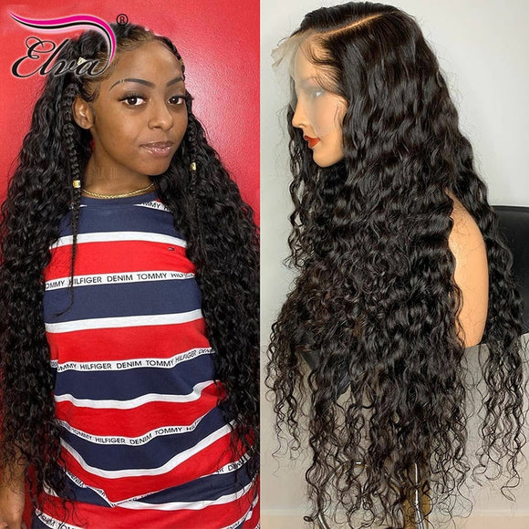 360 Lace Frontal Wig Brazilian Curly Lace Front Human Hair Wigs With Pre Plucked Baby Hair 180% Density Elva Remy Hair 10-24''