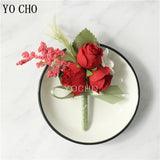 YO CHO Bridesmaid Boutonniere Silk Flower Wrist Corsage