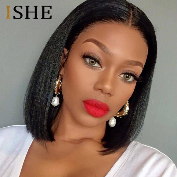 Yaki Human Hair Wig Short Bob Yaki Straight Lace Front Human Hair Wigs With Baby Hair 13x6 Deep Part Lace Front Wigs Remy