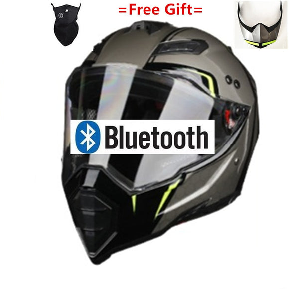 Motorcycle Bluetooth Helmets Full Face Helmet,Built-in Integrated Intercom Communication System FM radio,L size,Matte Black