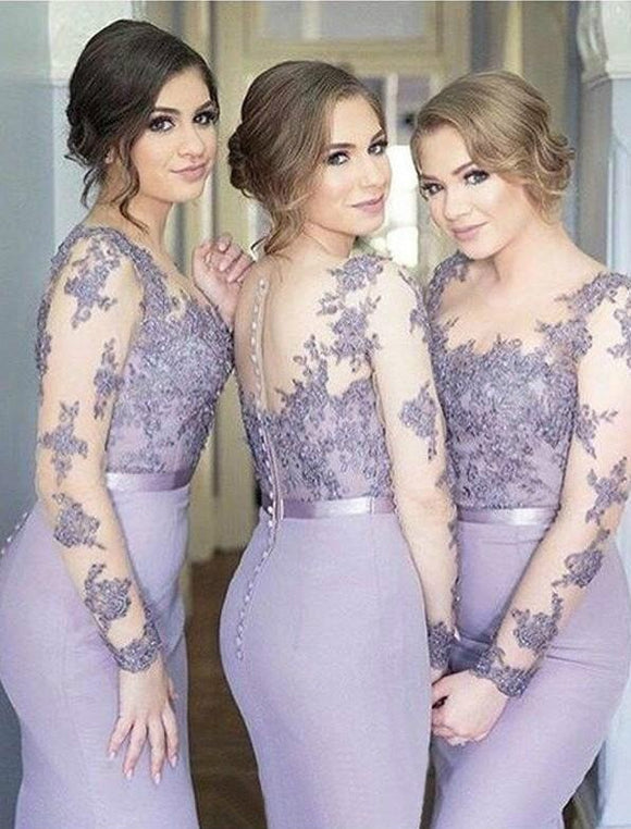 Long Lace Formal Dress with Sleeve for Bridesmaid