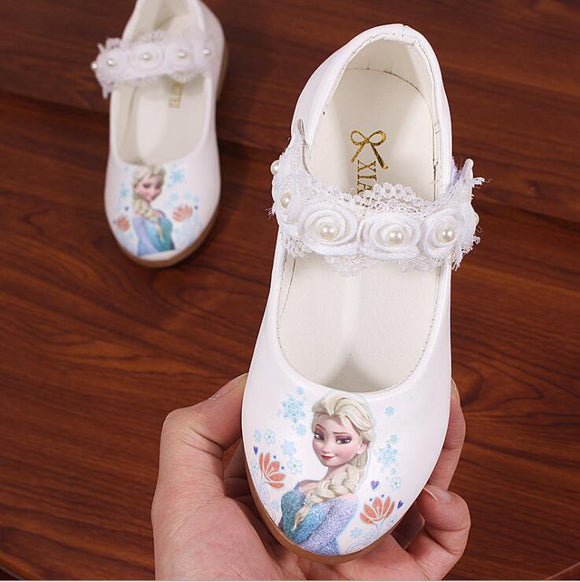 Disney New Kids Elsa Casual Shoes girls Frozen Princess soft cartoon shoes Children's cartoon pearl leather shoes - shopwishi 