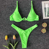 Sexy Neon V-bar Underwired Bikini 2021 Female Ribbed Swimsuit Women Thong Swimwear Two-pieces Bikini set Push up Bathing Suit