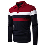 Mens Casual Three-Color Stitching Lapel Shirts Long Sleeve Warm Stretch Slim Basic Shirt Striped Print Shirt For Autumn S -2XL