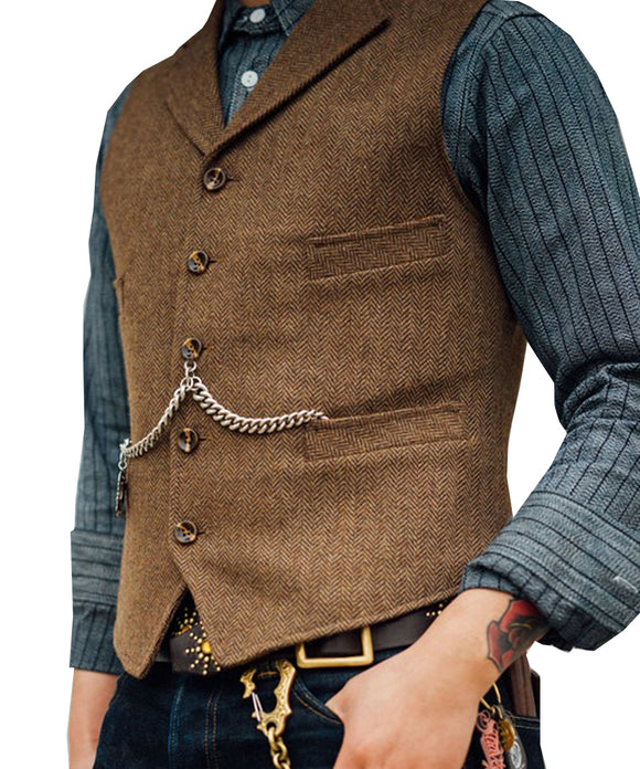 Suit Vest Boutique Wool Tweed Slim Fit herringbone Leisure Male Gentleman Beckham Business Waistcoat For Wedding Groommen