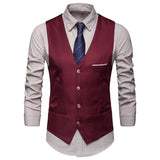 Men Formal Business Blazer Vests Pockets Removable White Strips Suit Vest Classic Solid Color Male Business Waistcoat Workwear