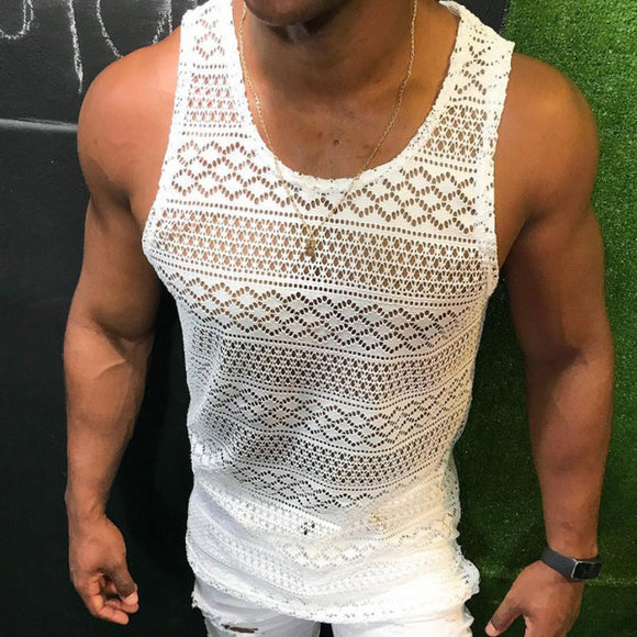 Men Tank Tops Hollow Out Sleeveless Shirts Summer Fashion Mens Clothing Slim Fit Gym Clothes Workout Vest Top Fashion