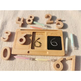 Montessori Toys Wooden Learning Tablet With Chalks Divided Trays Simulation Animals Matched English Study Cards