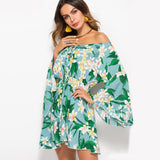 Sunflower Print Swing Loose Summer Hawaii Dress Women Long Flare Sleeve