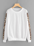 Contrast Leopard Print Sleeve Sweatshirt