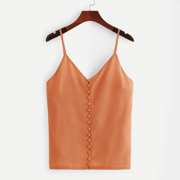 Solid Button Detail Chiffon Cami Top