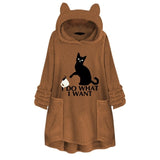 Womail Hoodie Sweatshirt Womens winter Fleece Cat Ear Long Pocket loose Casual Hooded Feminine Oversize Sweatshirt Plus Size