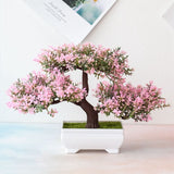 Artificial Pine Bonsai Pot with Fake Flowers Potted Ornaments