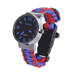 EMAK Multifunctional Survival Paracord Bracelet Watch with Compass Flint Fire Starter Scraper Whistle Gear