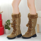 Vintage Leather Snow Boots For Women Lace-up