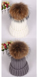 Raccoon fur real fur ball thick warm knit cap