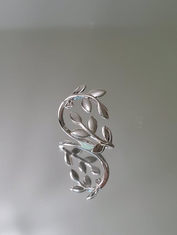 Thin Adjustable Sterling Silver Leaves Vines Ring