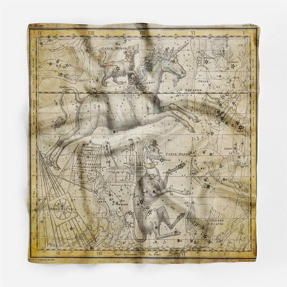 Antique Star Map Silk Scarf Bandana Scarf Women