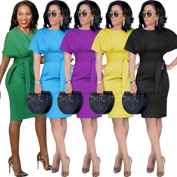 Fall Fashion Ladies Bodycon Plus Summer Dress Short Size Sleeve Women Office Dresses