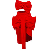 A2830 New Design Red Mini Bow Design Two Piece Skirt Set Girls Dress Sets Women