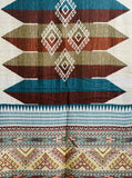 Woven Teal Mix Tribal Print Frayed Long Scarf