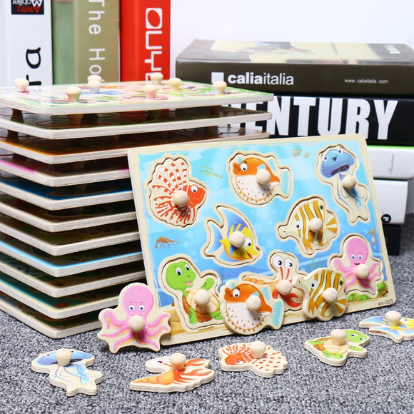 Baby Toys Montessori Wooden Puzzle Cartoon Vehicle Marine Animal Puzzle 12 Styles Board Set Educational Wooden Toy Child Gifts