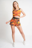 Orange Camo Print Utility Shorts