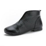 V Neck Concise Monk Shoes Women's Genuine Leather Ankle Boots Slip on