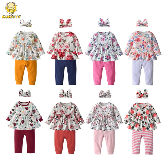 Toddler Girls Cute Casual Floral Top and Pants Set