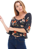 Floral Print Rouched Chest Tie Front Peplum Long Sleeve Peasant Top