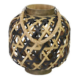 11" X 11" X 11.75" Black Brown 8 Bamboo 1 Wood Woven Lantern