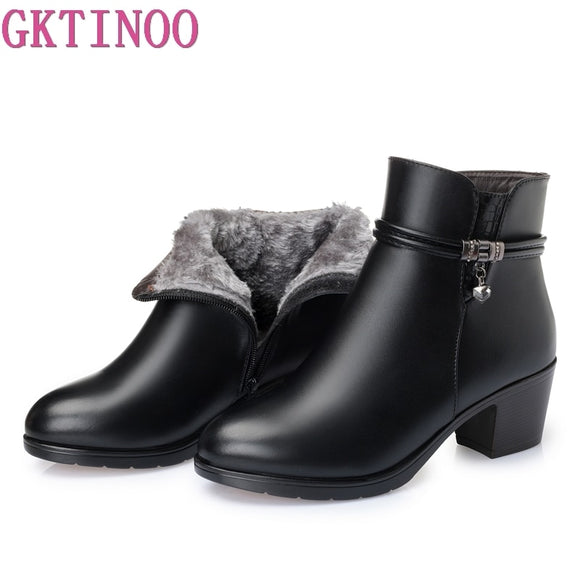 GKTINOO  Soft Leather Women's Zipper Ankle High Heels Boots