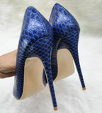 Fashion Blue Snake Skin Design Stiletto Heels Women Pointed Toe Pumps
