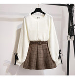 Women Knitted Tops and Skirt Set Korean Style Student Casual Two Piece
