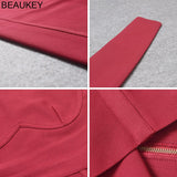 BEAUKEY Elegant Wine Red Long Sleeve Slim Bodycon Bandage Dress