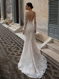 Mermaid Wedding Dresses Illusion Backless Full Sleeves Sexy Wedding Gown