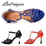 Ladingwu Women's Suede Blue Black Red Salsa Dancing Shoes