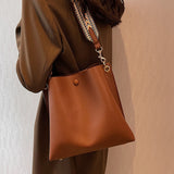 Leather Bucket Shoulder Bag for Women