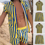 Men Clothes Set Summer Mens Punk Rock Party Suit Mens Club Beach Track Suits 2021 Boardshorts + Casual Print Shirts 2 Pcs Sets