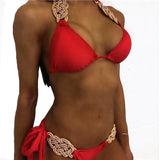 New Patchwork Halter Knitted Bikini Women Swimwear Female Swimsuit Two-Pieces Bikini Set Brazilian Bather Bathing Suit Swim Lady
