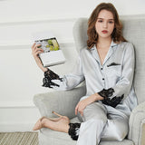 Pure Silk Pajamas Sets 100% Mulberry Silk Female Real Silk