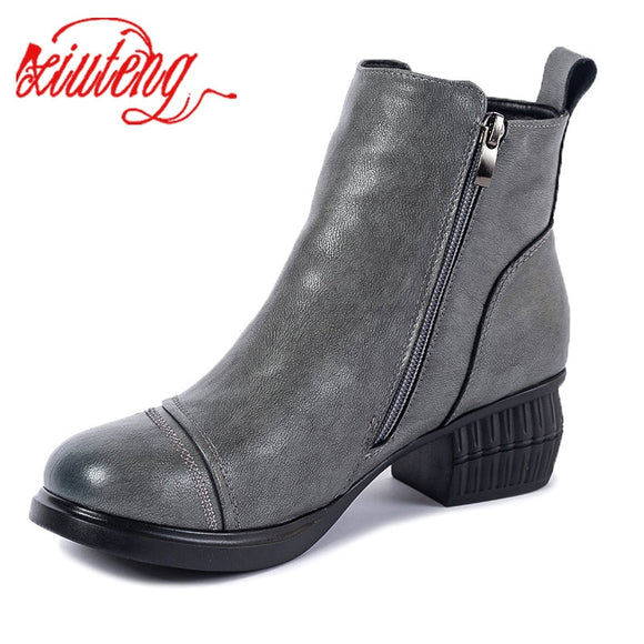 Fashion Vintage Splicing Printed Ankle Boots Women Shoes Woman Cow Leather