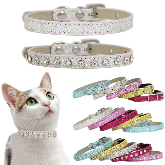 SUPREPET Shining Diamond Rhinestone Collar with Leather Strap for Pets