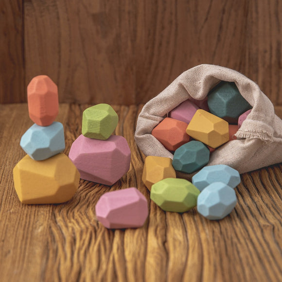 Baby Educational Toy Jenga Wooden Rainbow Stone Stacking Game