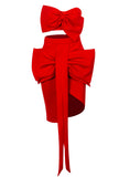 A2830 New Design Red Mini Bow Design Two Piece Skirt Set Girls Dress Sets Women