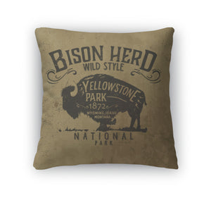 Throw Pillow, Vintage Western Buffalo Silhouette Print
